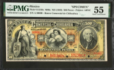 MEXICO. El banco Comercial de Chihuahua. 500 Pesos, ND (1889). P-S131Bs. Specimen. PMG About Uncirculated 55.
One of just two examples graded by PMG....