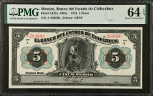 MEXICO. Lot of (4). El Banco del Estado de Chihuahua. 5, 10, 50 & 100 Pesos, 1913. P-S132a, S133a, S135a & S136a. PMG Choice Uncirculated 64 EPQ & Gem...