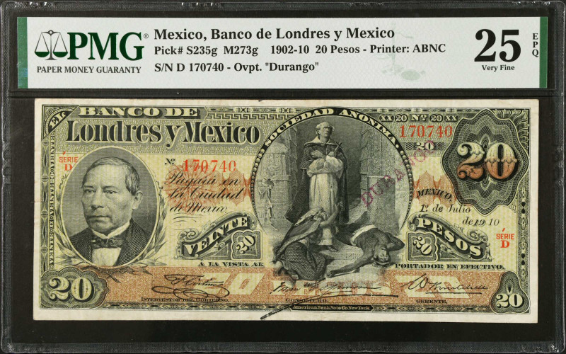 MEXICO. El Banco de Londres y Mexico. 20 Pesos, 1902-10. P-S235g. PMG Very Fine ...