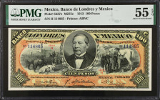 MEXICO. El Banco de Londres y Mexico. 100 Pesos, 1913. P-S237e. PMG About Uncirculated 55 EPQ.
M275e.
Estimate $150.00 - $250.00