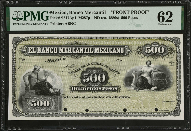 MEXICO. Lot of (2). El Banco Mercantil Mexicano. 500 Pesos, ND (ca. 1880s). P-S2...