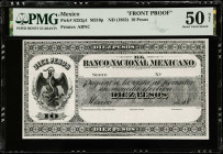 MEXICO. El Banco Nacional Mexicano. 10 Pesos, ND (1882). P-S252p1. Front Proof. PMG About Uncirculated 50 Net Tears.
PMG comments "Tears". M310p.
Es...
