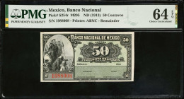 MEXICO. El Banco Nacional de Mexico. 50 Centavos, ND (1913). P-S254r. Remainder. PMG Choice Uncirculated 64 EPQ.
M295.
Estimate $300.00 - $500.00
