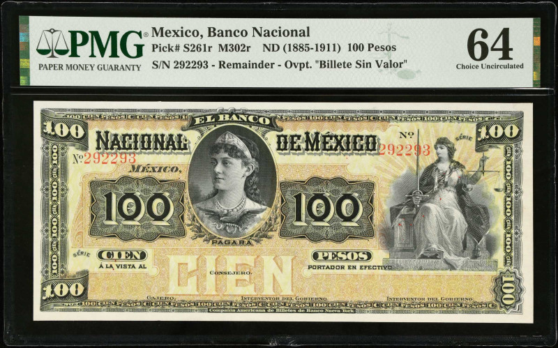 MEXICO. El Banco Nacional de Mexico. 100 Pesos, ND (1885-1911). P-S261r. Remaind...