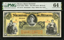 MEXICO. El Banco Nacional de Mexico. 500 Pesos, ND (1885-1913). P-S262r. Remainder. PMG Choice Uncirculated 64.
M304r.
Estimate $200.00 - $300.00