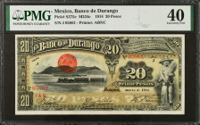 MEXICO. El Banco de Durango. 20 Pesos, 1914. P-S275c. PMG Extremely Fine 40.
M334c.
Estimate $125.00 - $175.00
