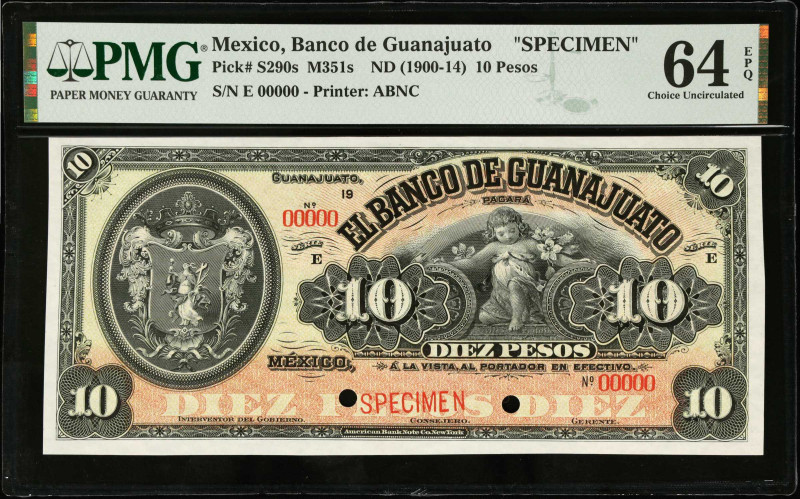 MEXICO. El Banco de Guanajuato. 10 Pesos, ND (1900-14). P-S290s. Specimen. PMG C...