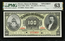 MEXICO. El Banco de Hidalgo. 100 Pesos, ND (1904-14). P-S309s. Specimen. PMG Choice Uncirculated 63.
PMG comments "Ink Lightened". M373s.
Estimate $...