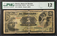 MEXICO. Banco de Morelos. 5 Pesos, 1910. P-S345b. PMG Fine 12.
M417b.
Estimate $75.00 - $125.00
