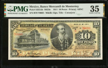 MEXICO. El Banco Mercantil de Monterrey. 10 Pesos, 1911. P-S353Ab. PMG Choice Very Fine 35.
M425c.
Estimate $200.00 - $300.00