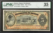 MEXICO. El Banco Oriental de Mexico. 5 Pesos, 1913. P-S408d. PMG Choice Very Fine 35.
M495d.
Estimate $100.00 - $200.00