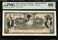 MEXICO. Lot of (2). El Banco Occidental de Mexico. 20 Pesos, ND (1900-13). P-S410p1 & S410p2. Front & Back Proof. PMG Choice Uncirculated 64 & Gem Unc...