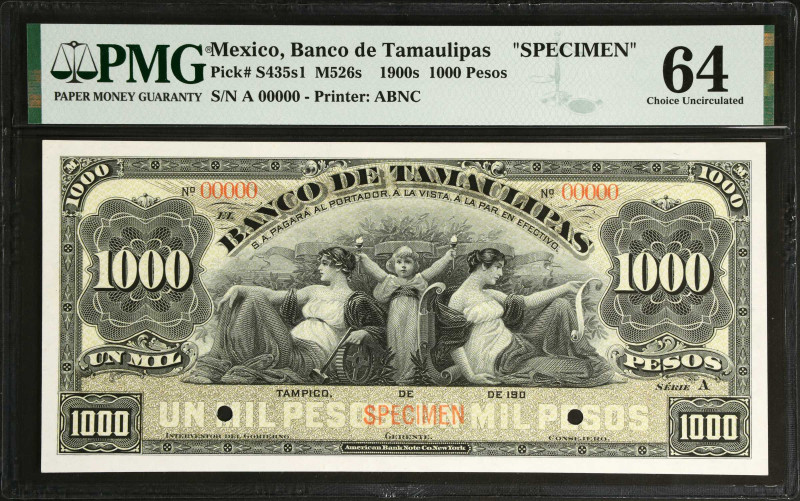 MEXICO. El Banco de Tamaulipas. 1000 Pesos, 1900s. P-S435s1. Specimen. PMG Choic...