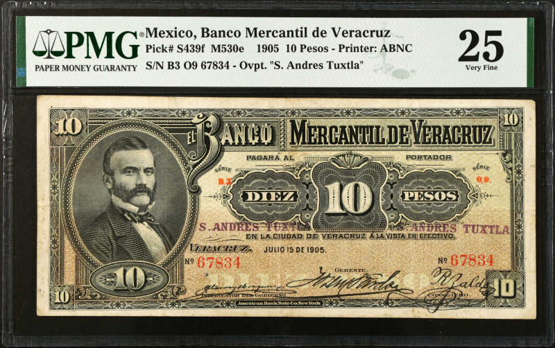 MEXICO. El Banco Mercantil de Veracruz. 10 Pesos, 1905. P-S439f. PMG Very Fine 2...