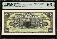 MEXICO. Lot of (2). El Banco Mercantil de Yucatan. 5 Pesos, ND (1898-1903). P-S453p1 & S453p2. Front & Back Proof. PMG Uncirculated 62 & Gem Uncircula...
