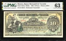 MEXICO. El Banco Mercantil de Yucatan. 10 Pesos, 1904. P-S454a. PMG Choice Uncirculated 63.
PMG comments "Minor Stains". M549a.
Estimate $100.00 - $...