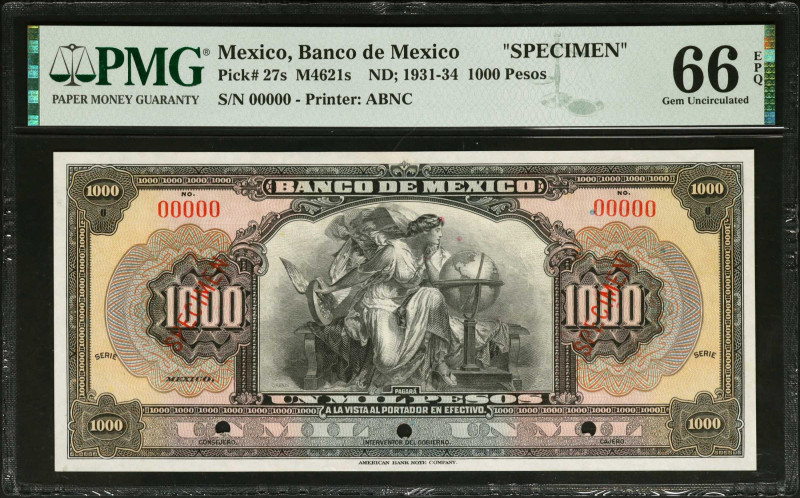 MEXICO. El Banco de Mexico. 1000 Pesos, ND; 1931-34. P-27s. Specimen. PMG Gem Un...