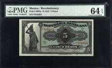 MEXICO--REVOLUTIONARY. Republica Mexicana. 5 Pesos, 1915. P-S685a. PMG Choice Uncirculated 64 EPQ.
Estimate $50.00 - $100.00