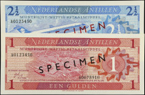 NETHERLANDS ANTILLES. Lot of (2). Government. 1 & 2 1/2 Gulden, 1970. P-20as & 21as. Specimens. About Uncirculated.
Estimate $200.00 - $300.00