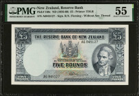 NEW ZEALAND. The Reserve Bank of New Zealand. 5 Pounds, ND (1956-60). P-160c. PMG About Uncirculated 55.
Estimate $150.00 - $200.00
