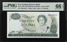 NEW ZEALAND. Reserve Bank. 20 Dollars, ND (1985-89). P-173b. PMG Gem Uncirculated 66 EPQ.
Estimate $150.00 - $250.00