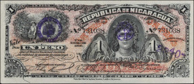 NICARAGUA. Tesoro Nacional. 1 Peso, 1906. P-35. Very Fine.
Pinholes.
Estimate $300.00 - $500.00