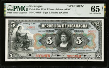NICARAGUA. Tesoro Nacional. 5 Pesos, 1910. P-45as. Specimen. PMG Gem Uncirculated 65 EPQ.
Estimate $500.00 - $800.00