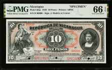 NICARAGUA. Tesoro Nacional. 10 Pesos, 1910. P-46as. Specimen. PMG Gem Uncirculated 66 EPQ.
Estimate $500.00 - $700.00
