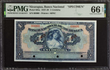 NICARAGUA. Banco Nacional de Nicaragua. 1 Cordoba, 1937-39. P-63bs. Specimen. PMG Gem Uncirculated 66 EPQ.
Printed by ABNC. Series of 1937. Specimen....