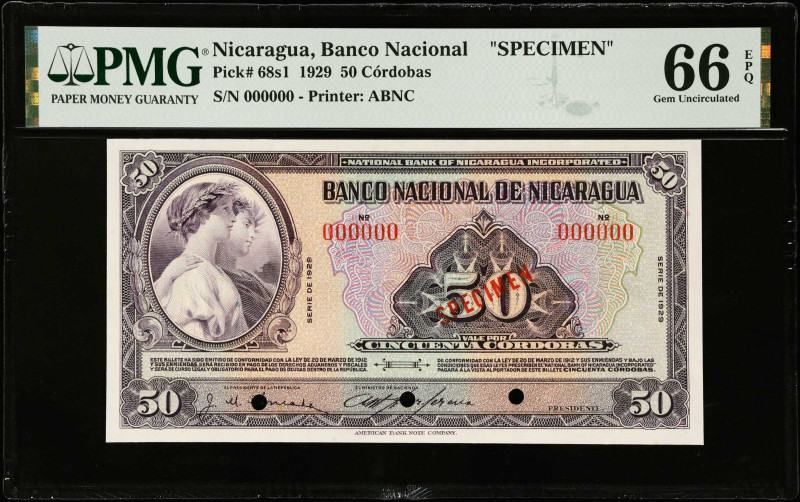 NICARAGUA. Banco Nacional de Nicaragua. 50 Cordobas, 1929. P-68s1. Specimen. PMG...