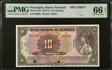 NICARAGUA. Banco Nacional de Nicaragua. 10 Cordobas, 1945-51. P-94s2. Specimen. PMG Gem Uncirculated 66 EPQ.
Estimate $150.00 - $300.00