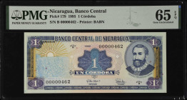 NICARAGUA. Banco Central de Nicaragua. 1 Cordoba, 1995. P-179. PMG Gem Uncirculated 65 EPQ.
Estimate $75.00 - $125.00