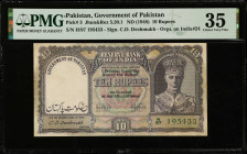 PAKISTAN. Government of Pakistan. 10 Rupees, ND (1948). P-3. PMG Choice Very Fine 35.
PMG comments "Staple Holes at Issue, Staining".
Estimate $300....