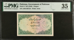 PAKISTAN. Government of Pakistan. 1 Rupee, ND (1949). P-4. PMG Choice Very Fine 35.
PMG comments "Spindle Hole at Issue".
Estimate $150.00 - $250.00