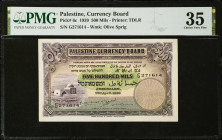 PALESTINE. Palestine Currency Board. 500 Mils, 1939. P-6c. PMG Choice Very Fine 35.
Printed by TDLR. "G" Prefix. Watermark of Olive Sprig.
Estimate ...