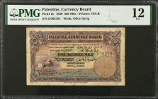 PALESTINE. Palestine Currency Board. 500 Mils, 1939. P-6c. PMG Fine 12.
Printed by TDLR. Watermark of olive sprig.
Estimate $500.00 - $800.00
