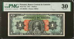 PANAMA. El Banco Central de Emision de la Republica de Panama. 1 Balboa, 1941. P-22a. PMG Very Fine 30.
A note from the coveted 1941 series of Panama...