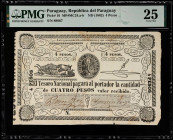PARAGUAY. Tesoro Nacional. 4 Pesos, ND (1862). P-16. PMG Very Fine 25.
PMG comments "Tears, Stains".
Estimate $75.00 - $100.00