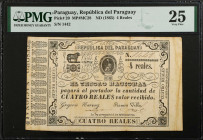 PARAGUAY. Republica del Paraguay. 4 Reales, ND (1865). P-20. PMG Very Fine 25.
PMG comments "Stains".
Estimate $50.00 - $100.00
