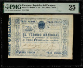 PARAGUAY. Tesoro Nacional. 3 Pesos, ND (1865). P-23. PMG Very Fine 25.
Estimate $75.00 - $100.00