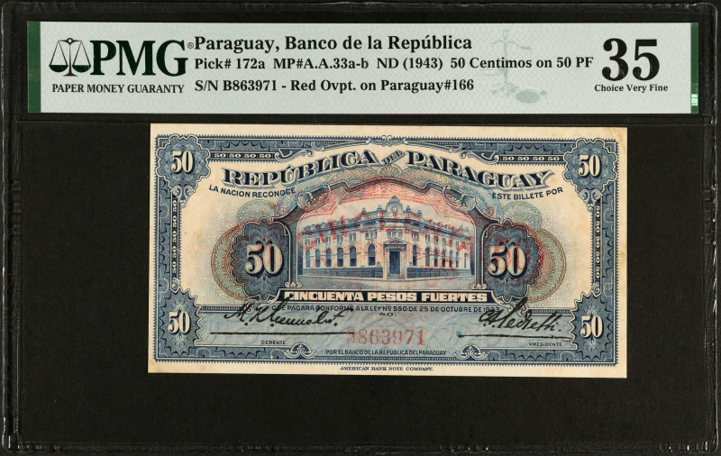 PARAGUAY. El Banco de la Republica del Paraguay. 50 Centimos, ND (1943). P-172a....