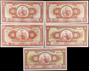 PERU. Lot of (5). Banco Central de Reserva del Peru. 10 Soles de Oro, 1956-61. P-77, 82 & 82A. About Uncirculated.
Estimate $50.00 - $100.00
