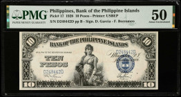 PHILIPPINES. Bank of Philippine Islands. 10 Pesos, 1928. P-17. PMG About Uncirculated 50.
Estimate $400.00 - $600.00