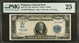 PHILIPPINES. The Philippine National Bank. 20 Pesos, 1921. P-55. PMG Very Fine 25.
PMG comments "Minor Restoration".
Estimate $200.00 - $400.00