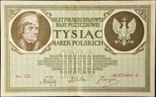 POLAND. Polska Krajowa Kasa Pozyczkowa. 1000 Marek Polskich, 1919. P-22d. Very Fine.
Tear in upper margin.
Estimate $150.00 - $200.00