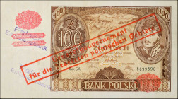 POLAND. Bank Polski. 100 Zlotych, 1934. P-75b. Very Fine.
With stamps/overprint.
Estimate $50.00 - $100.00