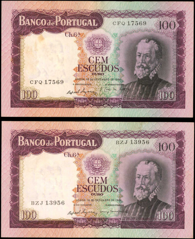 PORTUGAL. Lot of (2). Banco de Portugal. 100 Escudos, 1961. P-165. Very Fine.
S...