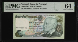 PORTUGAL. Banco de Portugal. 20 Escudos, 1978. P-176b. PMG Choice Uncirculated 64.
Estimate $50.00 - $100.00