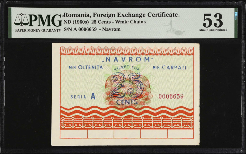 ROMANIA. Foreign Exchange Certificate. 25 Cents, ND (1960s). P-Unlisted. PMG Abo...