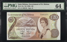 SAINT HELENA. Lot of (2). Government of Saint Helena. 20 Pounds, ND (1986). P-10a. Consecutive. PMG Choice Uncirculated 64.
Estimate $150.00 - $250.0...